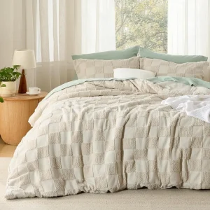 Checkered Farmhouse Shabby Chic Bedding, 3 Pieces, 1 Plaid Geometric Comforter and 2 Pillow Shams, Comforters