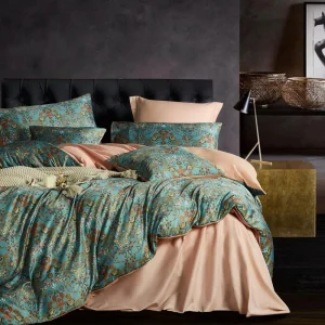 Vintage Style Duvet Cover Set,5 PCS Boho Comforter Cover Set,Paisley Floral Bedding Set,Green Floral Duvet Cover