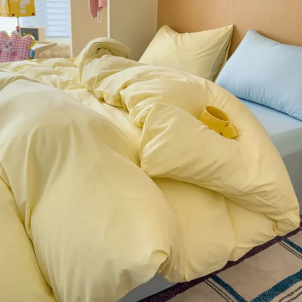 Ins Simple Yellow Bedding Sets 2025 New Girls Bed Sheet Set Dormitory Duvet Cover Set With Pillowcase No Filling - Image 3