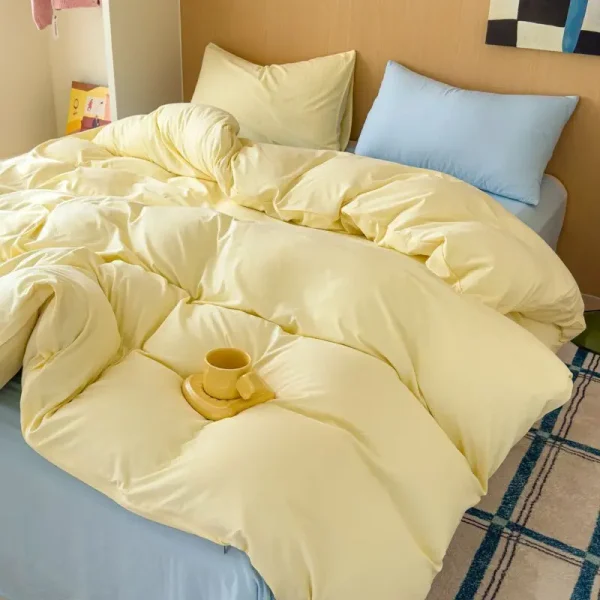 Ins Simple Yellow Bedding Sets 2025 New Girls Bed Sheet Set Dormitory Duvet Cover Set With Pillowcase No Filling - Image 4