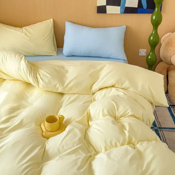 Ins Simple Yellow Bedding Sets 2025 New Girls Bed Sheet Set Dormitory Duvet Cover Set With Pillowcase No Filling - Image 5