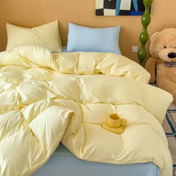 Ins Simple Yellow Bedding Sets 2025 New Girls Bed Sheet Set Dormitory Duvet Cover Set With Pillowcase No Filling - Image 6