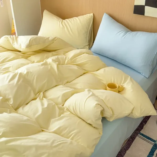 Ins Simple Yellow Bedding Sets 2025 New Girls Bed Sheet Set Dormitory Duvet Cover Set With Pillowcase No Filling - Image 2