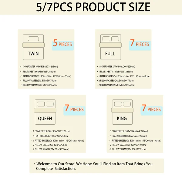 5-PC/7-PCS Comforter Set - Queen Bed in a Bag with Comforters, Sheets, Pillowcases Queen King Full Twin - Image 6